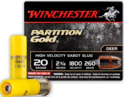 Winchester Ammo SSP12 Partition Gold High Velocity 12 Gauge 2.75 385 gr 1725 fps Sabot Slug Shot 5 Bx/20 Cs