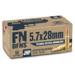 FN DFNS is the first 5.7x28mm ammunition perfected for personal protection. The unique 30-grain jacketed hollow point bullet contains a copper-tin powdered core designed to expend energy quickly and efficiently. Protect what matters most with the FN