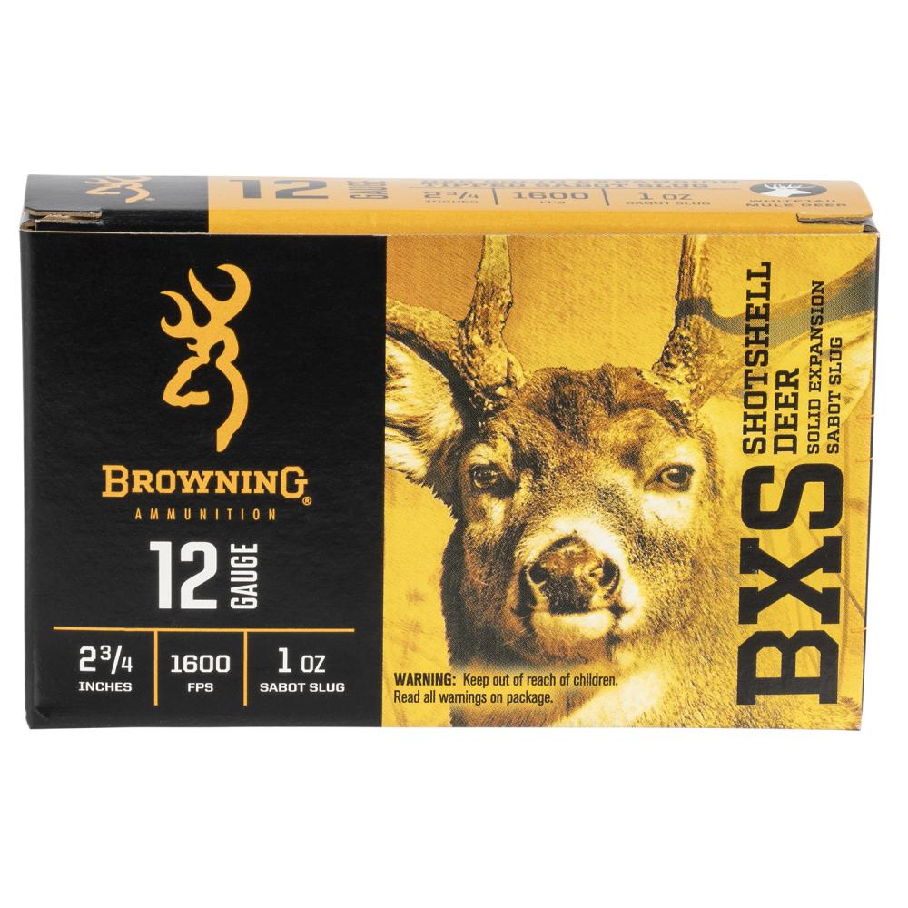 BrowningAmmoB193111221BXSDeer12Gauge2.75"1oz1600fpsSabotSlugShot5