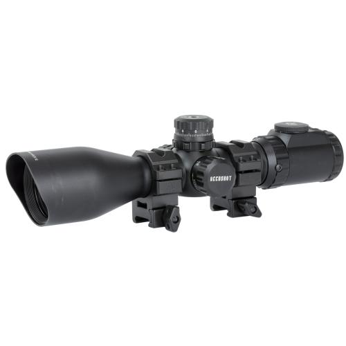 UTG, Accushot Precision Series Rifle Scope, 3-12X44, Illuminated Mil-Dot Reticle, EZ-TAP Rings
