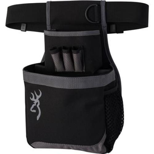 BROWNING FLASH SHELL POUCH — BLACK/GRAY — ADJUSTABLE BELT — SEMI-RIGID DIVIDER + (3) SHELL LOOPS + 25-ROUND BOX POCKET