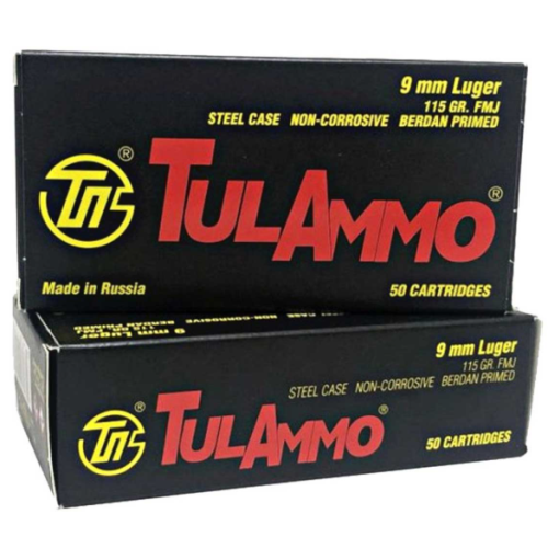 TULAMMO® Pistol Cartridge 9mm Luger 115 Grain Full Metal Jacket Steel Case, 50 rounds