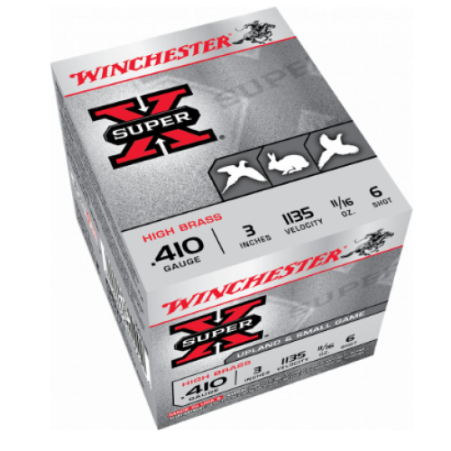 Winchester Super X High Brass 410 Gauge Ammo 3" 11/16 oz #6 Shot 25rd box - Brass Casing
