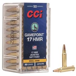 CCI Ammunition, Gamepoint, 17HMR, 20 Grain, Jacketed Soft Point, 50 Round Box