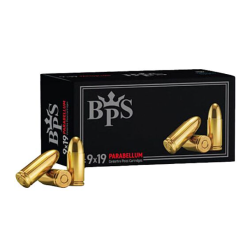 BPS 9mm Luger (9x19) Range Ammo — 124gr FMJ, Brass Case (Reloadable), 50-Round Box