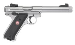 Ruger 40126 Mark IV Target 22 LR 10+1 5.50 Overall Satin Stainless Steel Threaded/Bull Barrel, Slide  & Frame, Black Checkered Polymer Grips