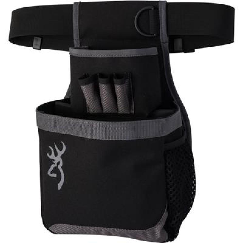 BROWNING FLASH SHELL POUCH — BLACK/GRAY — ADJUSTABLE BELT — SEMI-RIGID DIVIDER + (3) SHELL LOOPS + 25-ROUND BOX POCKET