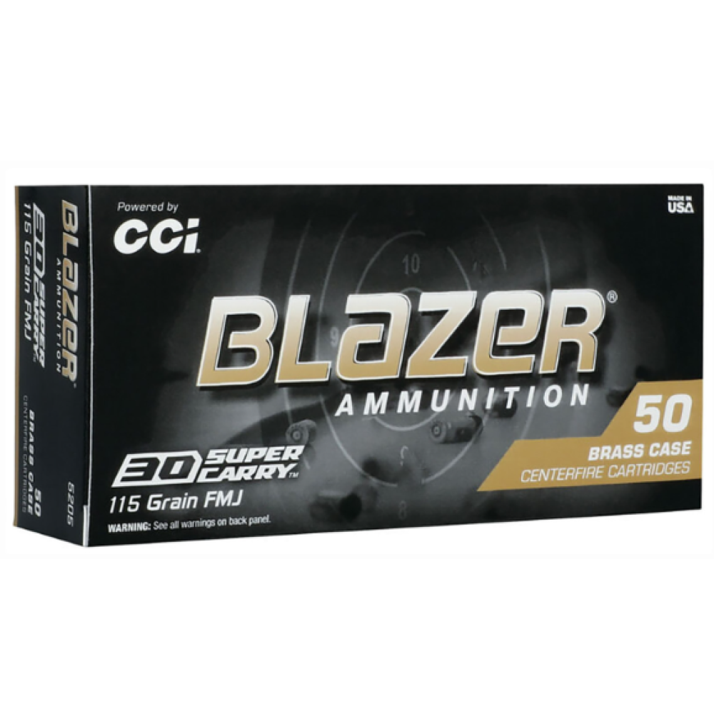 CCI 5205 Blazer Brass Handgun 30Super Carry 115gr Full Metal Jacket Flat Nose 50 Per Box/20 Case