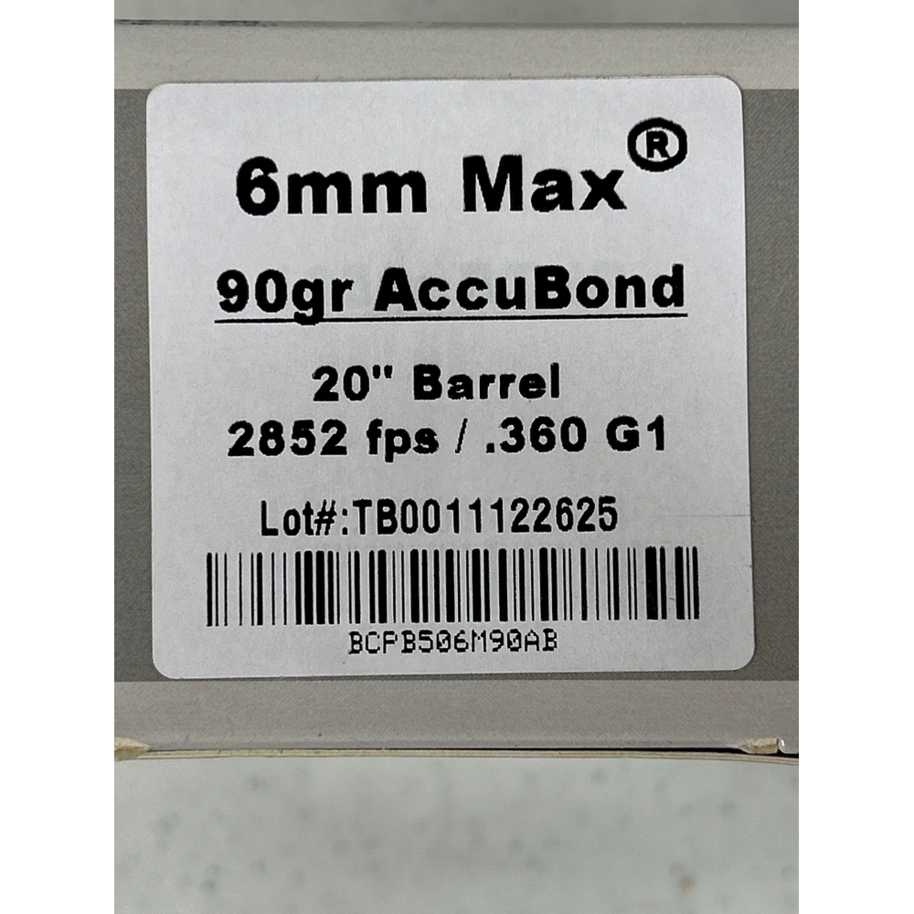 50 Rnd Box 6mm Max 90gr AccuBond