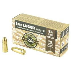 STV Technology, Patriot Sport's Ammo, 9MM, 124 Grain, Full Metal Jacket, 50 Rounds