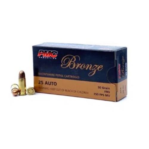 PMC Bronze 25 Auto 50 gr FMJ 750 FPS MV box of 50 rds