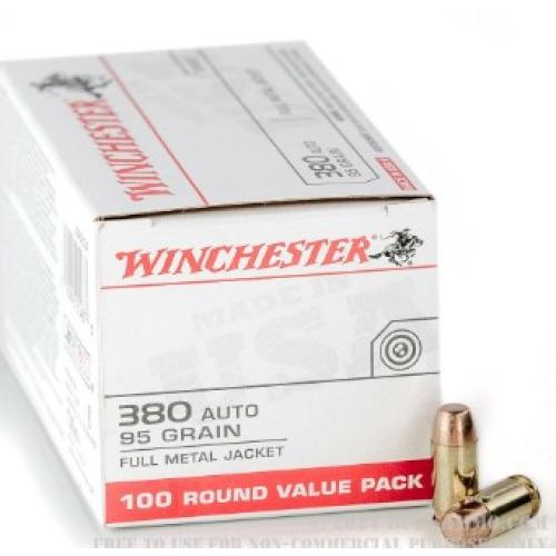 Winchester Ammo USA380VP USA  380 ACP 95 gr Full Metal Jacket Flat Nose (FMJFN) 100 Per Box/ 5 Cs