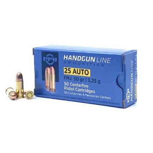 PPU 25 Auto FMJ 50 gr  box of 50 rds