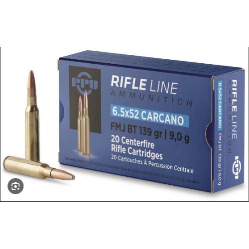 PPU 6.5x52 Carcano 123gr. SP              Box of 20 rnds