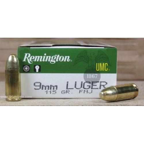 Remington Ammunition 23728 UMC  9mm Luger 115 gr Full Metal Jacket (FMJ) 50 Per Box/ 10 Cs