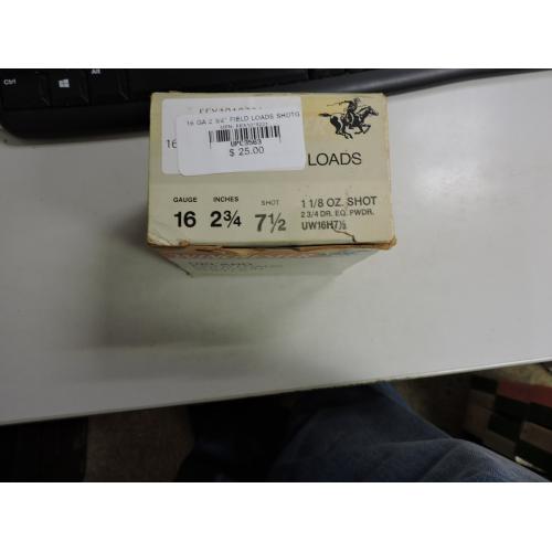 16 GA 2 3/4'' FIELD LOADS SHOTGUN SHELLS  BOX OF 25