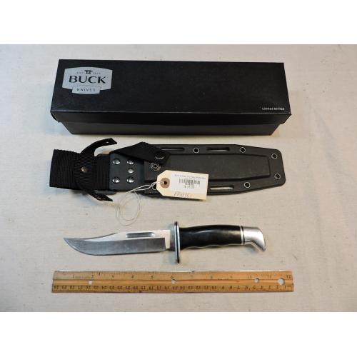 Buck Knives 119 Fixed Blade Hunting Knife, 6" 420HC Blade, Black Phenolic Handle with Box & Sheath