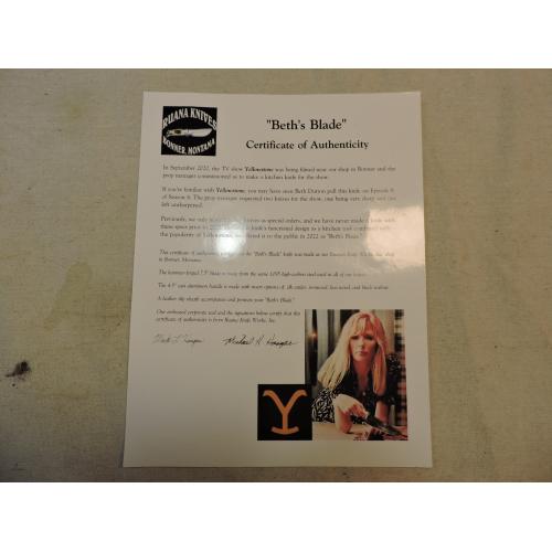 Ruana Knife Works "Beth's Blade" Yellowstone Fixed Kitchen Knife