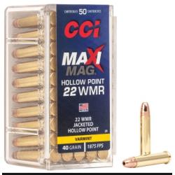 CCI 0024 Maxi-Mag Rimfire 22 WMR 40 gr Jacketed Hollow Point (JHP) 50 Per Box/ 40 Cs