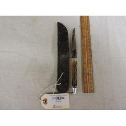 Vintage EDGE BRAND Fixed Blade HUNTING KNIFE  - Marked SHEATH - Germany