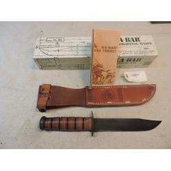 KA-BAR Full Size US Marine Corps Fighting Knife, Straight W/Leather Sheath, Box & Papers Unused