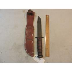 KA-BAR Full Size US Marine Corps Fighting Knife, Straight W/Leather Sheath