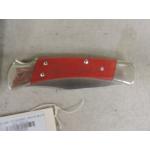 BUCK USA 110 SIGNED CHUCK BUCK CHAIRMAN SERIES CHERRY WOOD HANDLES KNIFE W/ LEATHER SHEATH