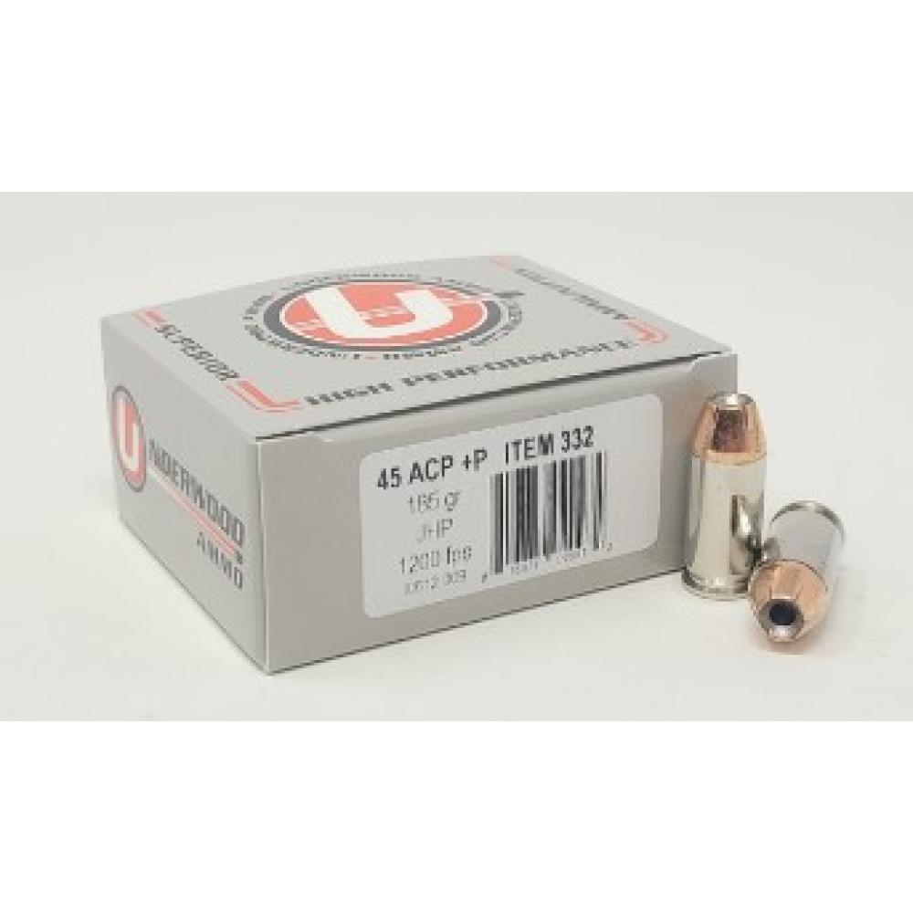 Underwood Ammo 45 ACP +P 185gr. JHP         Box of 20 rnds