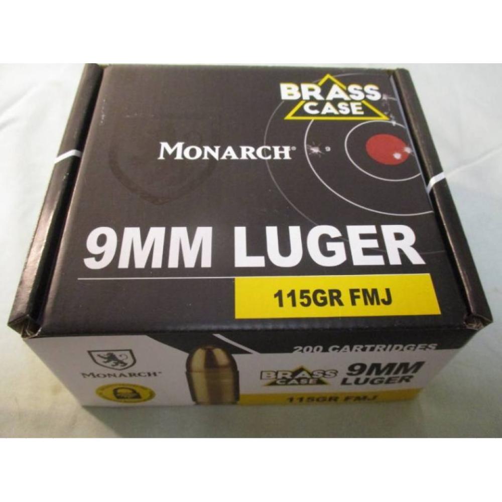 Monarch 9mm luger 115gr FMJ brass case 200 rds per case
