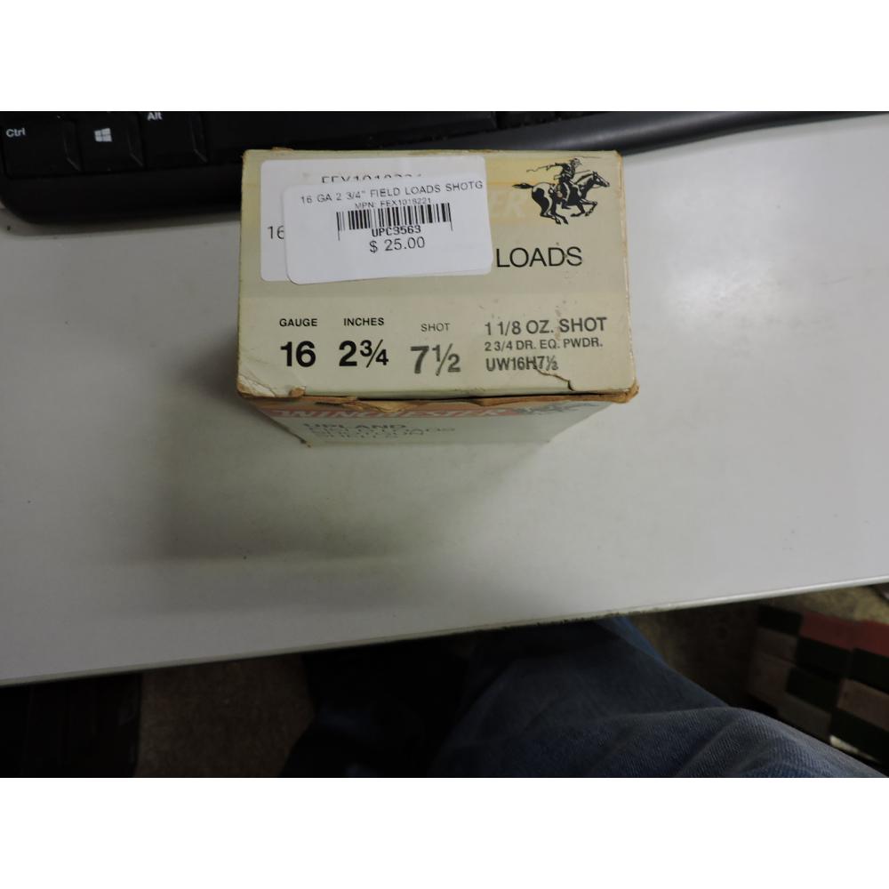 16 GA 2 3/4'' FIELD LOADS SHOTGUN SHELLS  BOX OF 25
