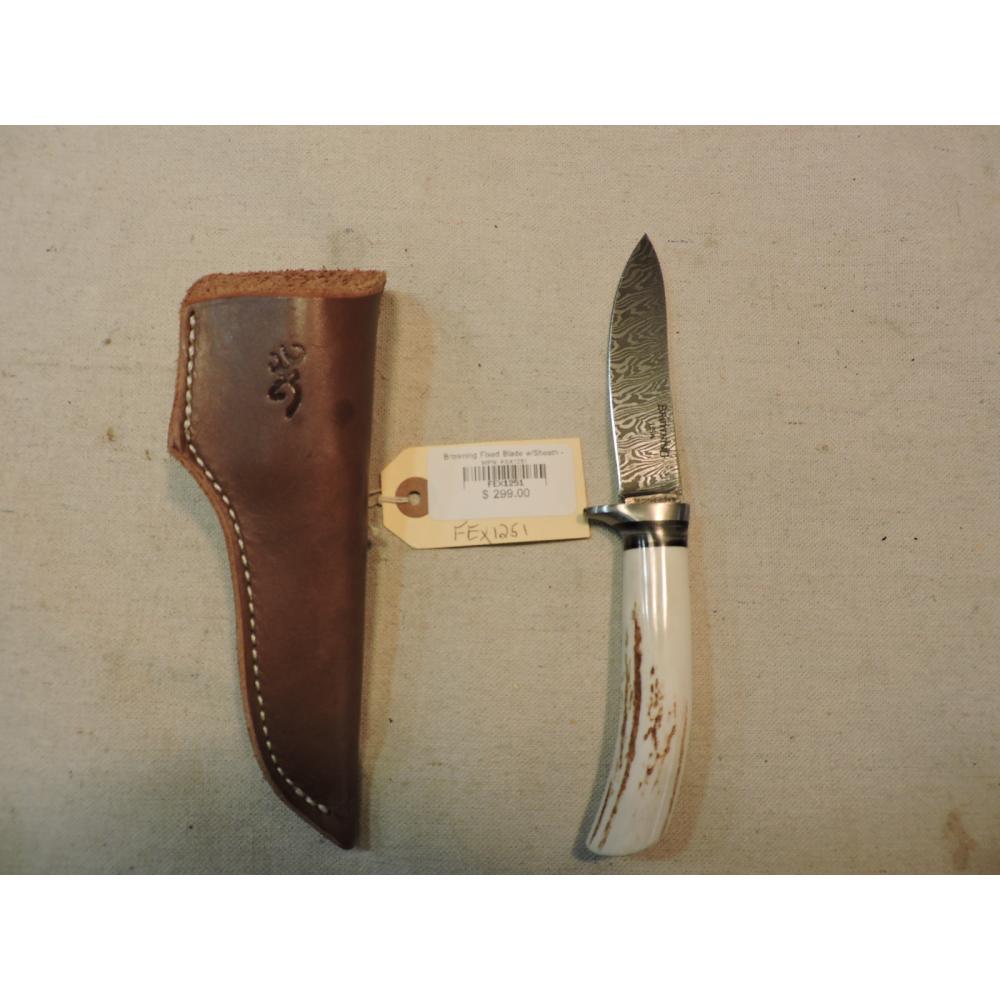 Browning Fixed Blade w/Sheath - Damascus - Stag - 3220219