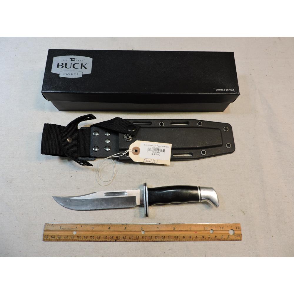 Buck Knives 119 Fixed Blade Hunting Knife, 6" 420HC Blade, Black Phenolic Handle with Box & Sheath