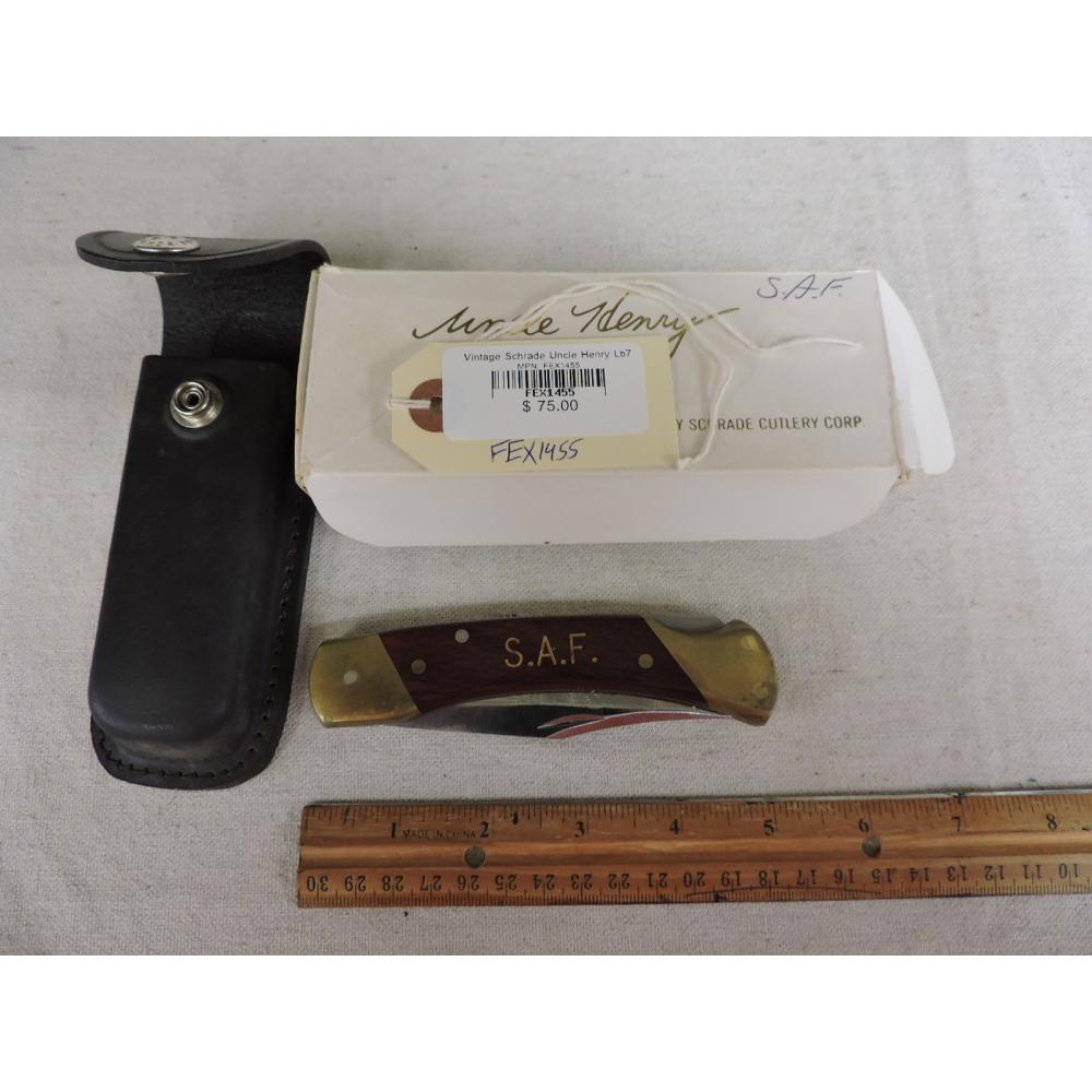 Vintage Schrade Uncle Henry Lb7 Knife + Sheath - Etched With Harley Davidson