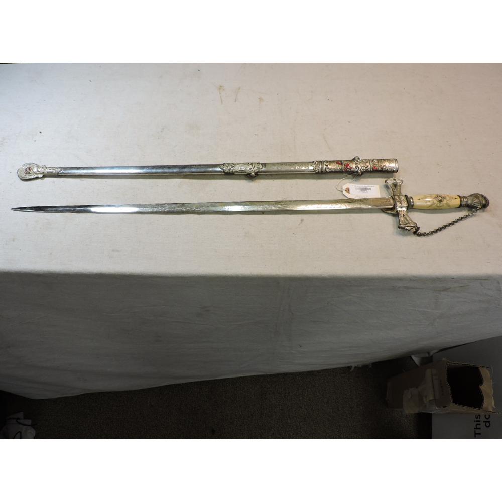 Vintage Ames Co. Masons Fraternal Knights Ceremonial Sword & Scabbard