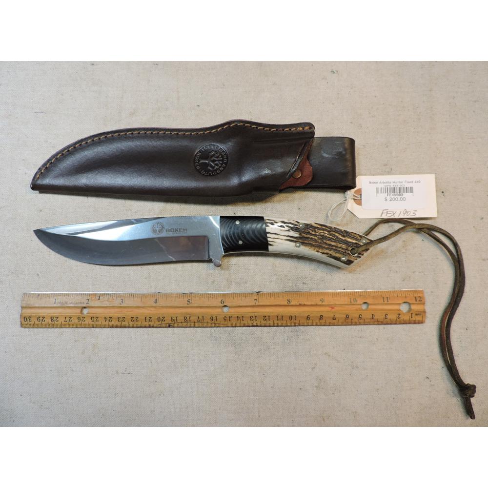 Boker Arbolito Hunter Fixed 440C Blade, Stag Handles W/Leather Sheath