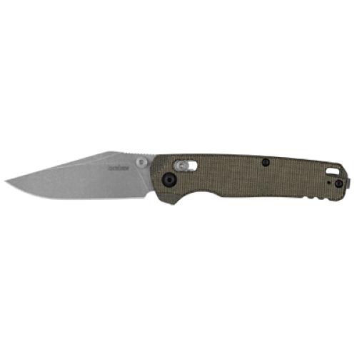Kershaw Remnant, Folding Knife, 3.25 Spear Point, Plain Edge. D2 Blade Steel, 7.63 Overall Length, Button Lock, Stonewashed Finish, Silver, Black Micarta Handle 2054