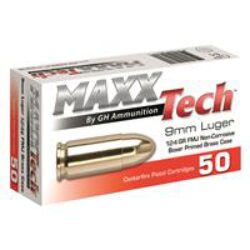 MaxxTech PTGB9124B MaxxTech  9mm Luger 124 gr Full Metal Jacket (FMJ) 50 Per Box/20 Cs