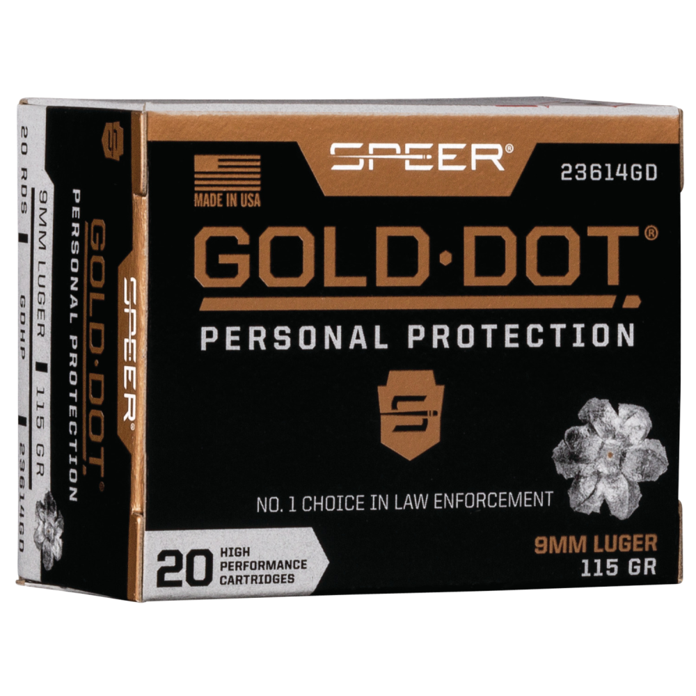 Speer 23614GD Gold Dot Personal Protection 9mm Luger 115 gr 1210 fps Hollow Point (HP) 20 Bx/10 Cs