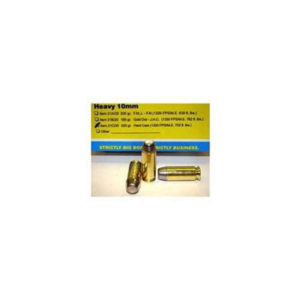 Buffalo Bore Ammunition 21C20 Outdoorsman Strictly Business 10mm Auto 220 gr Hard Cast Flat Nose (HCFN) 20 Per Box/ 12 Cs