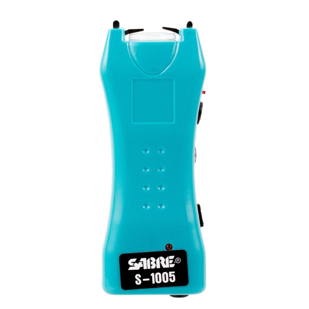 Sabre Mini Stun Gun with Holster 1.6 Million Volts Teal 120 Lumen Flashlight