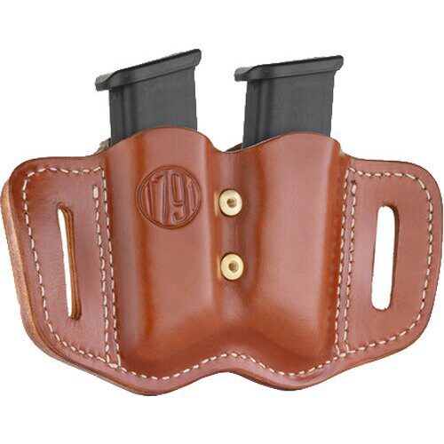 1791 Gunleather MAGF22CBRA MAG-F Double Mag Holster Classic Brown Leather Belt Slide Compatible w/ Double Stack Ambidextrous