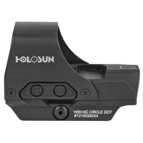 Holosun Technologies Open Reflex, 2MOA Dot or 2MOA Dot with 65MOA Circle, Solar with Internal Battery, Quick Release Mount, AR Riser, Protective Hood, Black Finish HS510C