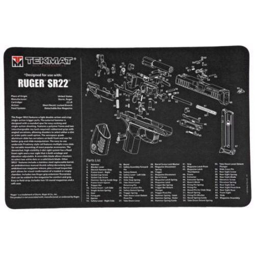 TekMat TEKR17RUGERSR22 Ruger SR22 Cleaning Mat Black/White Rubber 17 Long Ruger SR22 Parts Diagram