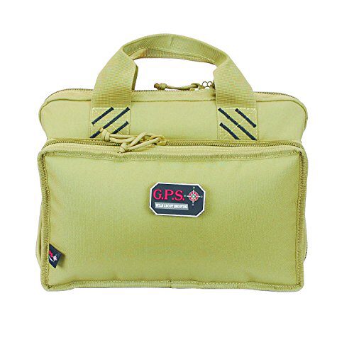 GPS Bags GPS1310PCT Quad  with Visual ID Storage System, Side Pockets, Mag Storage Pocket & Tan Finish Holds Up To 4 Handguns Includes Ammo Dump Cups