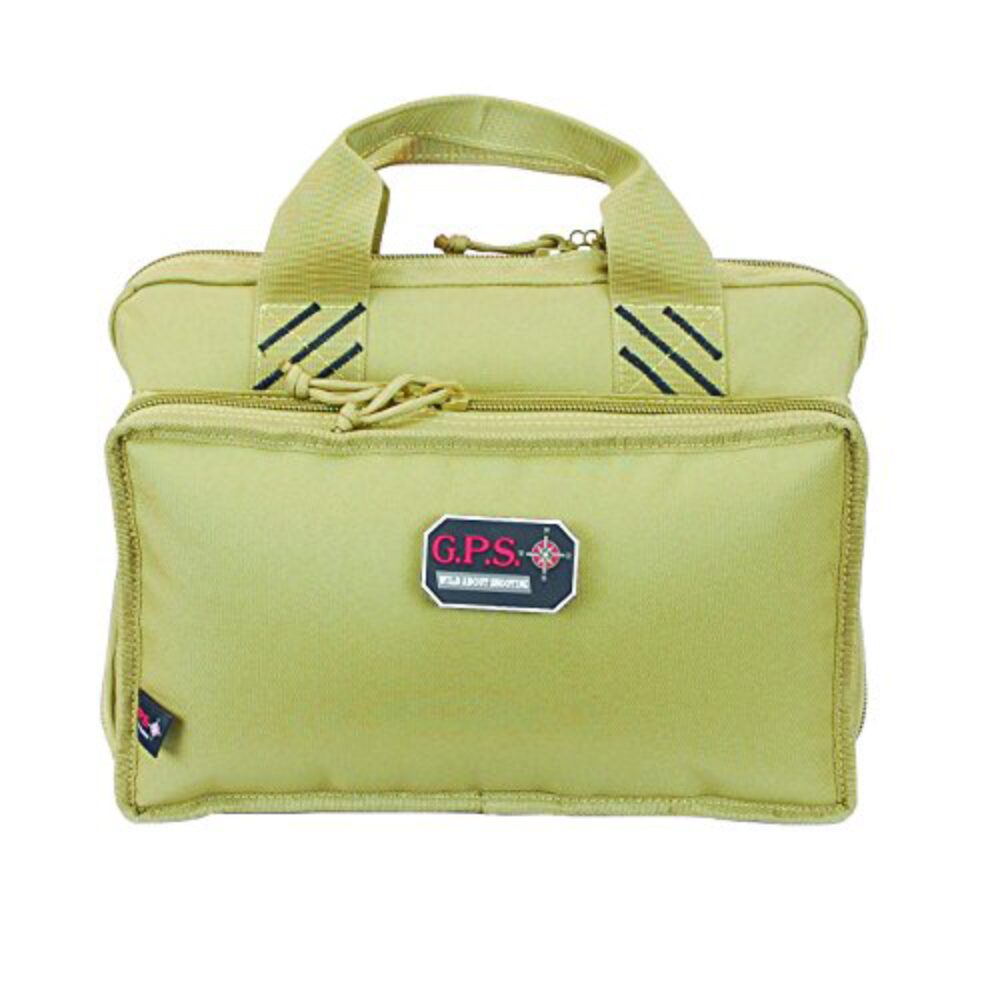 GPS Bags GPS1310PCT Quad  with Visual ID Storage System, Side Pockets, Mag Storage Pocket & Tan Finish Holds Up To 4 Handguns Includes Ammo Dump Cups
