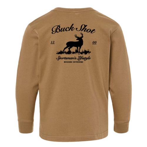 Buck Shot Youth Buckmaster Long Sleeve Tshirt, Coyote Brown