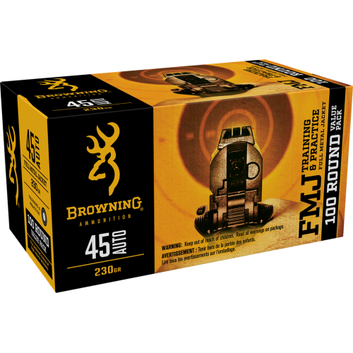BROWNING TRAINING  PRACTICE 230 GR FULL METAL JACKET .45 ACP AMMO, 100/BOX