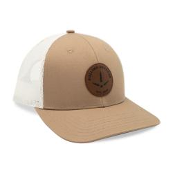 Rolling ThunderTurkey Track Leather Mesh Back Hat- Mocha/White