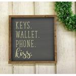 Keys Wallet Phone Kiss Sign Wooden Sign