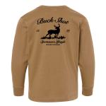 Buck Shot Kid's Buckmaster Long Sleeve Tshirt, Coyote Brown| YXL